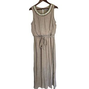 NWT Cato Woman 14/16W Beige Embellished Neck Sleeveless Maxi Dress